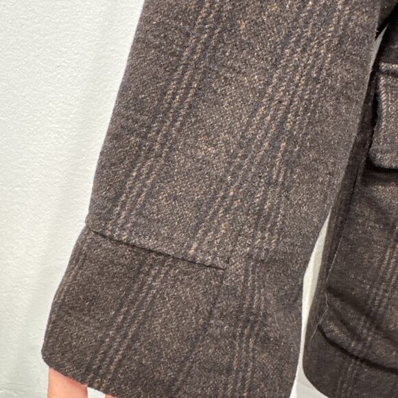 ENZO Tovare Jacket Men’s Large Brown Check Wool Blend Lined Button Front Coat - Picture 4 of 11